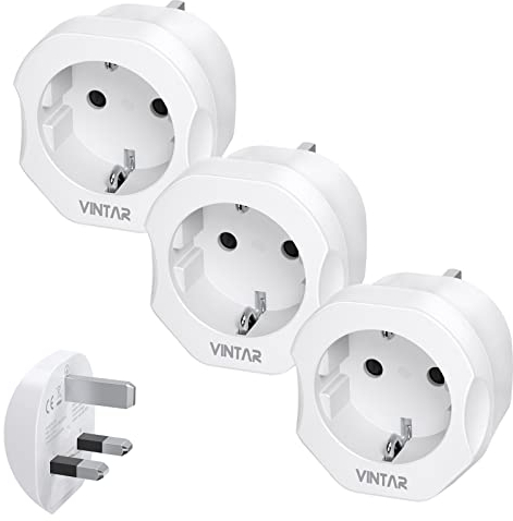 VINTAR 3PC Adaptateur Prise Anglaise UK Angleterre France Adaptateur de Voyage France vers Grande Bretagne GB, Malaisie, Irlande, Certification CE Type G
