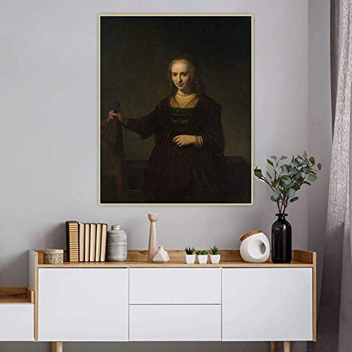 《Portrait of A Woman Holding A Fan and The Back of A Chair》 by Rembrandt DIY Diamond Painting Kits for Adults, 5D Full Round Drill Diamond Painting Kit Embroidery Arts Home Decor