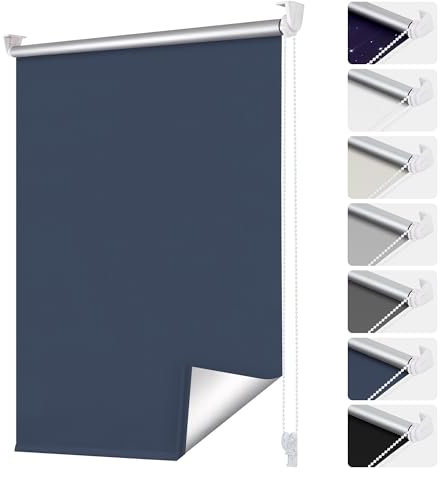 smartdemo Verdunklungsrollo ohne Bohren & mit Bohren, Klemmrollo Fensterrollo Dunkelblau 105x140cm(BxH), Thermorollo Sichtschutz und Sonnenchutz, Klemmrollo rollos für Fenster & Tür