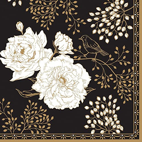20 Servietten Modern Art in schwarz-weiß-gold | Blumen | Hochzeit | neutral | zeitlos | Tischdeko | Decoupage | Serviettentechnik 33x33cm