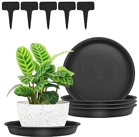 RZMZBY 5 Piattini per Vasi da Fiori, Sottovasi per Piante Rotondo, Nero, 25cm, Indoor/Outdoor