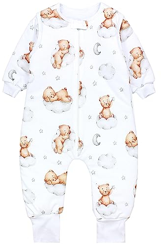 TupTam Baby Schlafsack mit Füßen und Ärmeln – Ganzjahres Schlafsack Baby 2.5 TOG, OEKO-TEX zertifiziert, Farbe: Bären auf Wolken/Weiß/Braun, Größe: 80-86