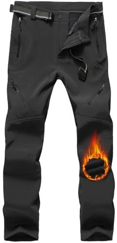 mosingle Mens Waterproof Fleece Lined Walking Trousers Soft Shell Hiking Warm Winter Ski Snow Pants with Zipper Pockets #6078-Grey-42