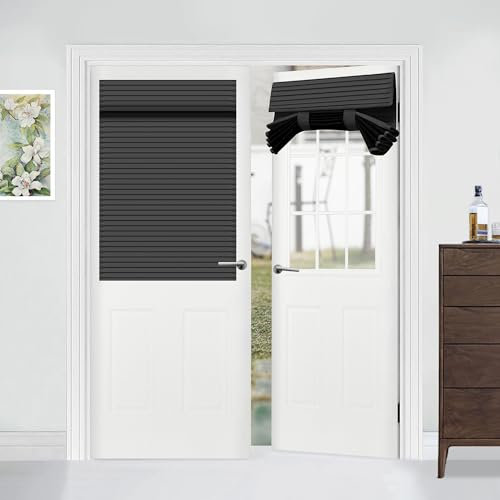Muamar French Door Window Curtain Privacy Screen Front Door Window Curtain Blind Style Door Window Cover 1 Panel (Black, W 25 x L 40)