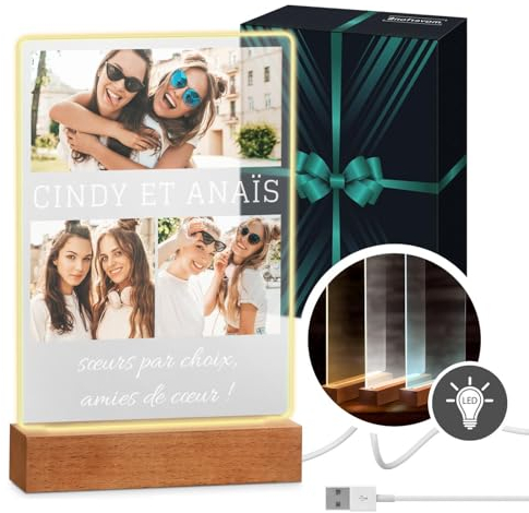 Maverton Cadre Personnalisé avec Photo et Texte Imprimé pour amie - Lampe Photo Personnalisable LED pour elle - Cadeau Femme - Cadeau Personnalisé - Cadeau Anniversaire Femme - fille - amies