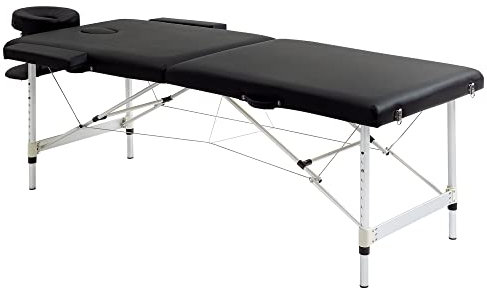 HOMCOM Table de Massage Pliable lit de Massage Portable + Housse de Transport Charge Max. 225 Kg Hauteur réglable Structure en Alliage d'aluminium 210 x 90 cm Noir