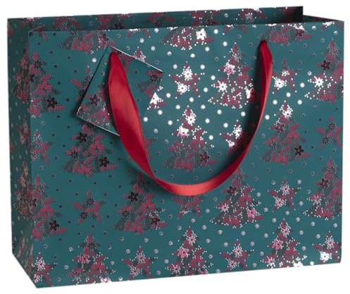Clairefontaine 212904Cpack - Packung 5 Geschenktasche - Tüte , Format Shopping (32x13x24,5cm), Kollektion Velvet 2, 170g, Tannenbaum - Grün, geeignet für voluminöse Geschenke, 1 Pack
