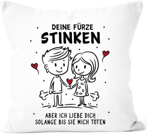 SpecialMe® Kissen-Bezug Liebe Geschenk Lustig Deine Fürze stinken Strichmännchen Paar Jahrestag weiß Standard