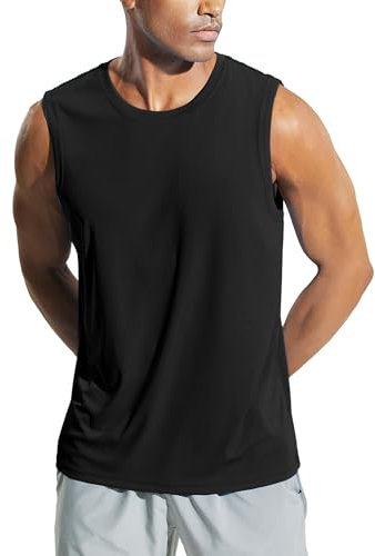 Weardear Herren Workout Bodybuilding Tanktops UPF50+ Sonnenschutz Athletisches Training Gym Shirts Weste Sleeveless Tshirt Running Schwarz XL
