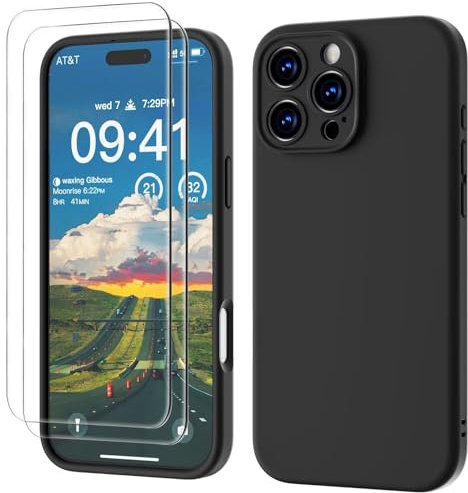 GOODVISH 3 IN 1 for iPhone 16 Pro Case 6.3 inch, Upgraded Camera Protection, 2X HD Screen Protector, Liquid Silicone Anti-Scratch Shockproof Gel Rubber Anti-Fingerprint Phone Case Cover, Black