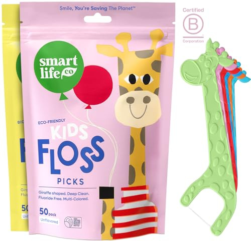 SmartLifeco Umweltfreundliche Zahnseide für Kinder (100 ct) – Die originalen Strohweizen-Zahnseide-Picker für Kinder, Fluorid- und PFA-frei, Zahnstocher-Flossing-Sticks für Kleinkinderzähne, kein