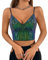 Segreto Damen Glitzer Pailletten Tanktop Ärmellos Spaghettiträger Sexy Crop Top Trägertop Festival Party Club Schwarz Grün Camisole