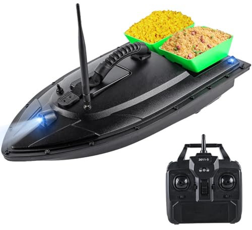 Bateau à Appâts RC à Double Moteur avec Télécommande de 500 M, Bacs à Appâts de 1,5 Kg, Couvercle étanche, Batterie de 12 000 MAh, Veilleuse pour la Pêche sur Une Large Zone