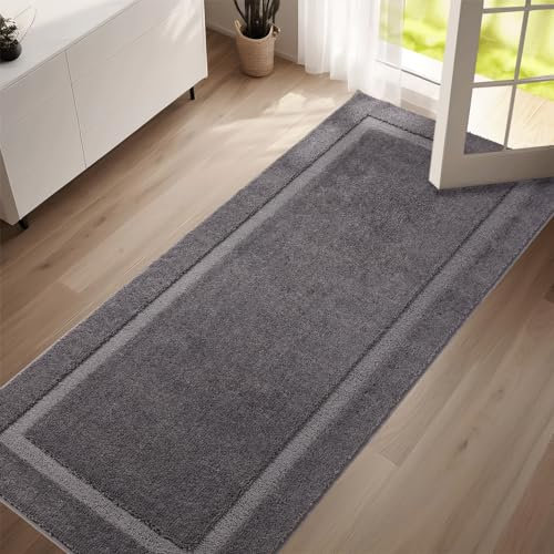 Oiilores Dirt Trapper Door Mat Indoor 80 x 178 cm, Washable Entry Rug, Inside Doormats for Entryway, Non-Slip, Low-Profile, Super Absorbent Dog Mats for Muddy Paws, Pets, Gray