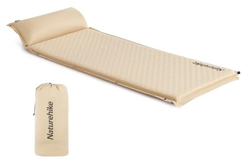 Isomatte SelbstaufblasendNaturehike Isomatte Selbstaufblasend mit Kopfkissen, Kombinierbare Doppel-Isomatte Ultraleichte Komfort Camping Matratze für Outdoor, Camping, Reisen - 6 cm Hoch (Creme)