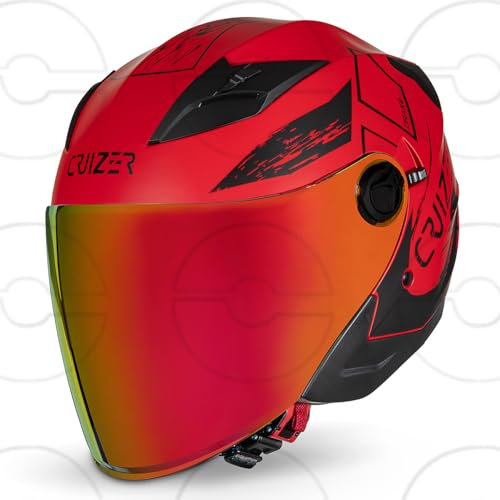 CRUIZER Casco moto jet omologato DRAX Nero opaco/rosso doppia visiera, Taglia S