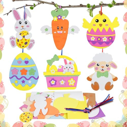 Ostern Anhänger Deko für Kinders, 12 Stück Filz Ostern Basteln für Kinder, Bastelset Frühling für Kinder, Osterdeko zum Basteln für Ostern, für Mädchen Jungen Frühling Ostern Party Geschenk