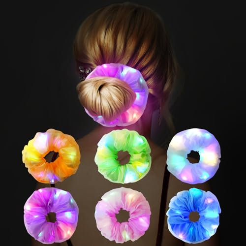 URAQT Leuchtende Haargummis, 6er-Pack elastische, leuchtende Stirnbänder, LED-Stirnband-Haarschmuck, Neon Haargummi, Mädchen-Party-Stirnband, Geeignet für Karneval, Neujahrsparty, Halloween(B)