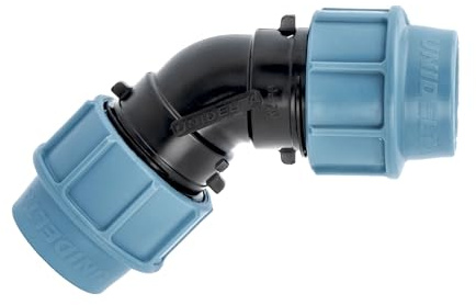 Unidelta PP Winkel 45° 16mm-40mm 16bar | Klemmverschraubung Klemm-Fitting | DVGW | Made in the EU (32 mm x 32 mm)