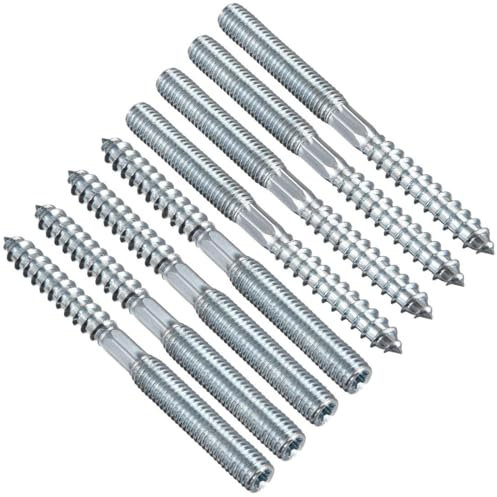 TOP-VIGOR 8Pcs Hanger Bolts, M8x90mm Double Headed Bolts Self Tapping Screw, Double Ended Dowel Screws, Screw Dowels Hanger, Threaded Lag Wood Screws and Machine Bolts for Wood Joint Furniture