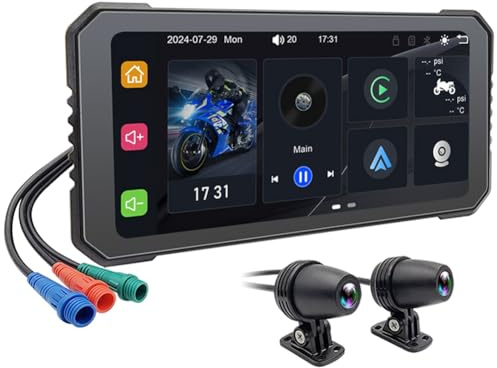 Sctecoau 6,25 Motorrad-DVR, Kabelloses CarPlay für Android Auto, GPS-Navigationsmonitor, Bluetooth, Wasserdichter Touchscreen