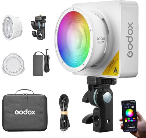 Godox ML100R RGB Videoleuchte 110W LED Video Light 1800K–10000K CRI97+ TLCI98+ 14FX-Effekte Unterstützt APP-Steuerung für Studio/Live-Streaming/Außenbereich