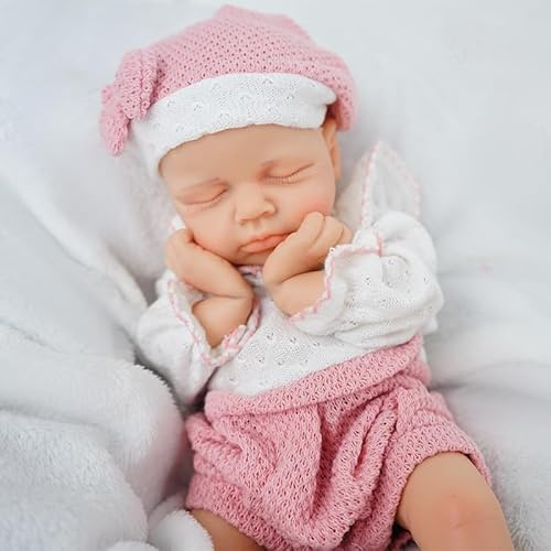 Mädchen 30 cm, Voll Silikon Baby Puppe, Realistische Baby Puppe, Reborn Neugeborene, Nicht Vinyl, Schlafposition, mit Geschenkbox