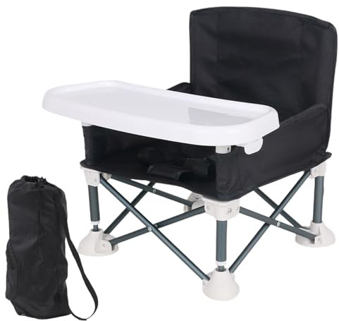 Foldable Baby Travel Seat Booster - Portable Folding Baby Beach Chair & Travel Booster Seat with Removable Tray | Toddler Folding Dining Chair for Picnic Camping Beach Travel