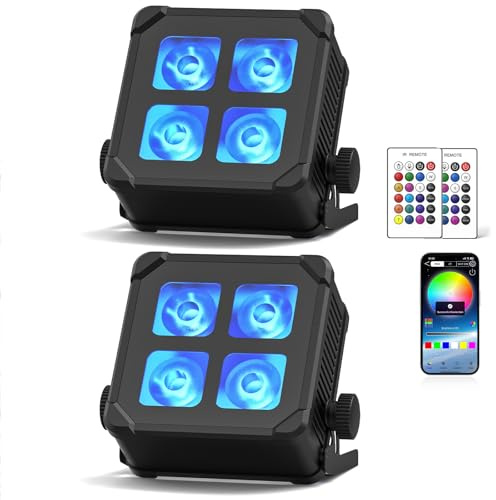 U`King 2PCS 4x10W LED Par Akku Wasserdicht, RGBWA UV Bühnenlicht Outdoor Strahler IP65 mit Fernbedienung, Unterstützt APP, IR, 2,4 GHz Wireless für Regentage Schwimmbad Hochzeit Bar Show Disco