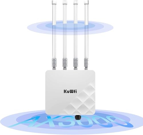 KuWFi AX3000 WiFi 6 Outdoor-Access-Point, IP67, für Starlink & Garten | Dualband, 2x Gigabit-Port, PoE/DC, AP/Repeater/Router-Modi, 360° Abdeckung, bis 256 Geräte