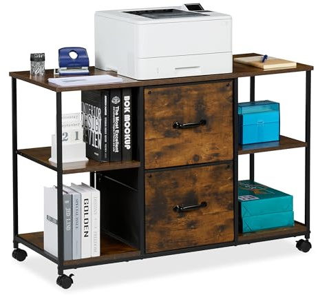 Relaxdays Mobile Cabinet, 2 Drawers & 4 Shelves, Suspension Files, Industrial, 67x100x40 cm, Office, Brown/Black