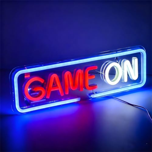 Ouitble Insegne al Neon Game On Scritta LED Gaming Neon con Dimmer Gancio, Gioco Insegne Luminose USB Alimentato per Gamer Stanza Amanti del Gaming Bar Club Camera
