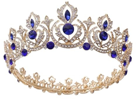 Königliche Strass Prinzessin Tiara Hochzeit Königin Krone Volle Runde Pageant Kronen Retro Handgemachte Vielseitige AnläSse(C1)
