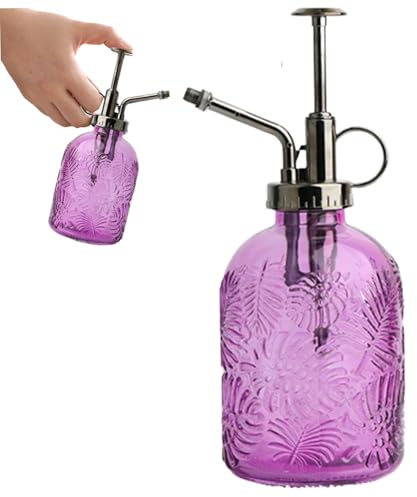 Regadera 350ml Regadera de Agua de Niebla Fina Patrón de Hoja Planta de Vidrio Riego Antideslizante Exquisito Dispositivo de Planta para Interior Púrpura