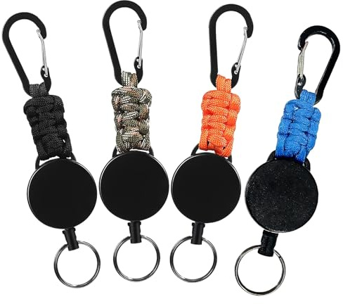 Porte-Badge Rétractable avec Câble en Acier 60cm,4 Pièces,Mousqueton Renforcé,Noir Bleu Orange Beige