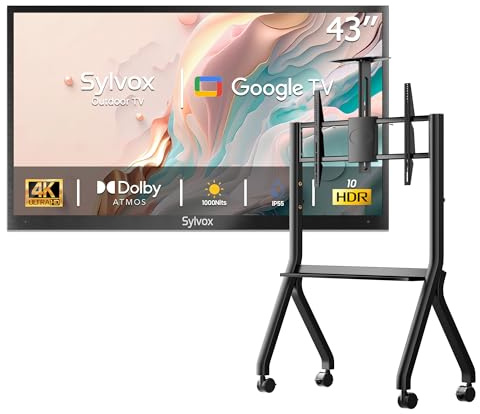 SYLVOX 43 Pouces TV Extérieur avec Housse & Support Téléviseur à roulettes - 4K UHD Luminosité 1000Nits, Smart Google Outdoor TV Étanche IP55, Dolby Audio, Wi-FI, Google Assistant (Deck Pro 2.0)