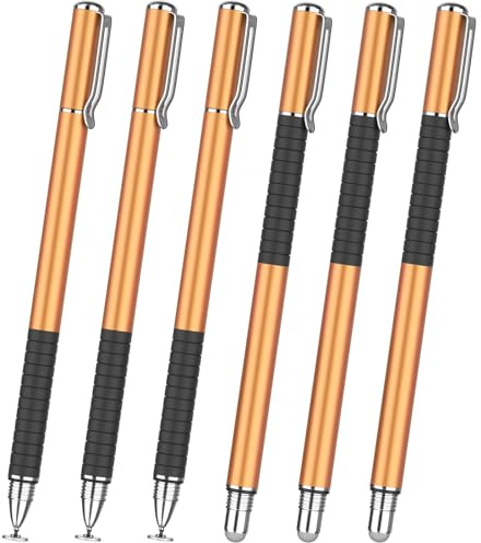 MEKO 2-in-1 Stylus Precision Disc Styli Touch Screen Pen, Pen Clip Cap 6Pcs | Universal Capacitive Stylus For iPad, Tablets, iPhones, Smartphones, Switch, Samsung Galaxy Note/Tab,Gold