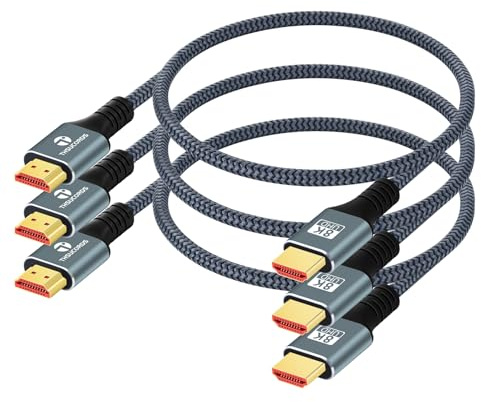 Thsucords 8K HDMI Cable 2.1 0.5M 3 Pack, High Speed Braided HDMI to HDMI Cord Supports 8K@60Hz, 4K@120Hz 144Hz 48Gbps Compatible with Roku TV/PS5/HDTV/Blu-ray
