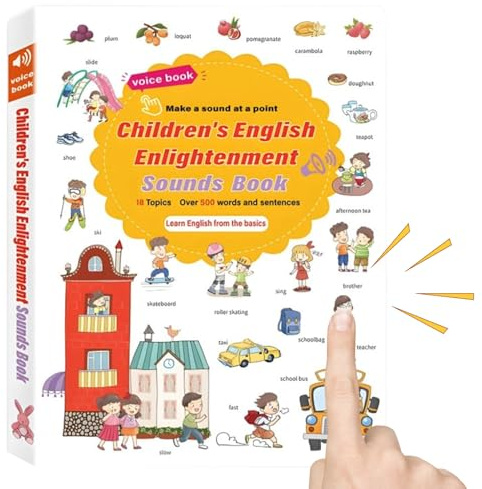 First English Words s, 500+ Words 18 Themes English Word Speaking Book Sound Toy for Kids 2,3,4,5,6 Years Old, Talking Interactive Audio Books for Early Learning Englishs 27x20cm