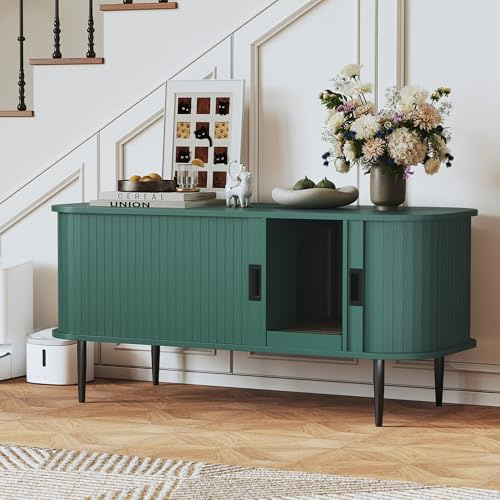 HOLTICO Cat Litter Box Enclosure, Hidden Litter Box Furniture with Litter Collector, Indoor Cat House, Sideboard, TV Stand, Green