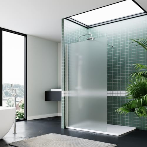 ZANOFIRA 700mm Walk in Shower Screen 8mm Toughened Safety Full Frosted Glass Panel Wet Room Shower Screen with Stainless Steel Support Bar Reversible Adjustable Wall Profile