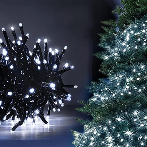 ANSIO® Christmas Lights 480 LED 6m/20ft Cluster Christmas Tree Lights for Indoor & Outdoor Cool White Decorations Fairy Lights with Timer for Xmas Garden Bedroom & Party | Mains Powered Green Cable