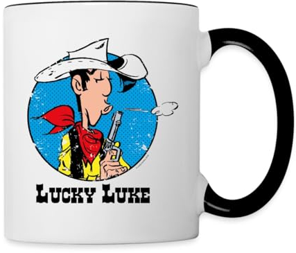 Spreadshirt Lucky Luke mit Pistole Tasse Zweifarbig, One size, Weiß/Schwarz