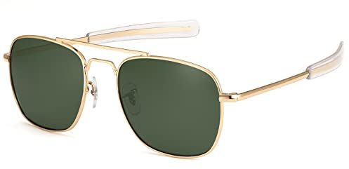 IOHLNG Mens Aviator Sunglasses 55mm Polarized Military Pilot Shades, Gold, Size Medium