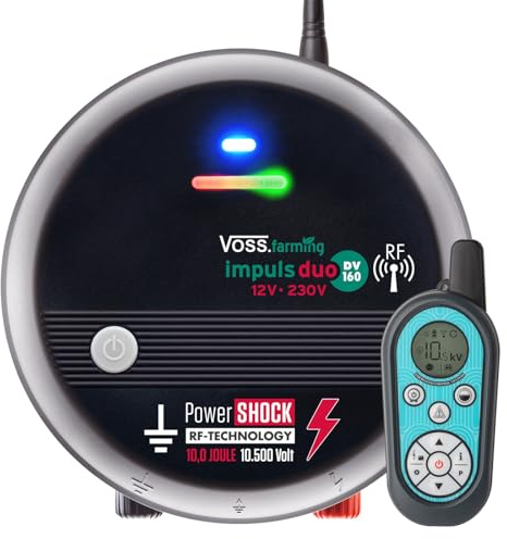 VOSS.farming Weidezaungerät Impuls Duo DV160 RF, 12V/230V, mit Funkfernbedienung, Fernsteuerung bis 10km Reichweite