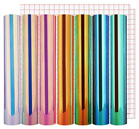 Lya Vinyl Holografiche Vinylfolie Plotter 30.5cm x 30.5cm - 7 + 2 Blätter Plotterfolie Selbstklebend Holographic Plotterfolie Vinyl für Basteln, Tassen und Glas