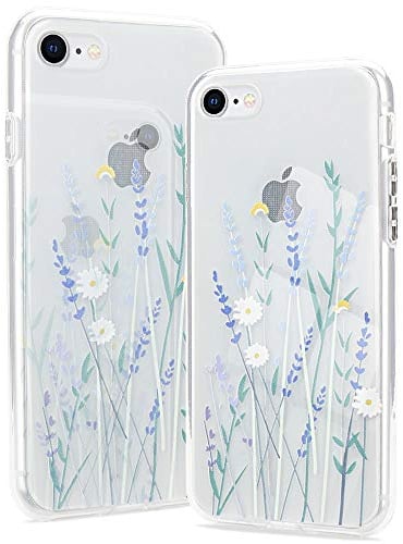 Clear Phone Case for iPhone 7/8 Plus Soft Silicone Shockproof Transparent TPU Protective Daisy Floral Lavenders Patterns Design Case Girls&Women Cute Cover for iPhone 7/8 Plus