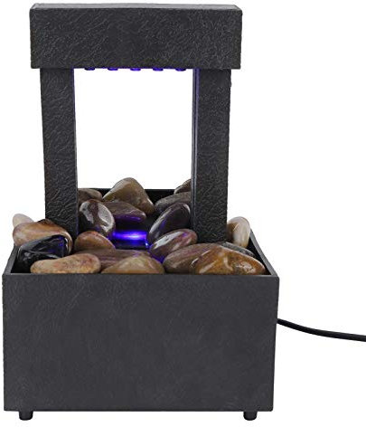 Zimmerbrunnen Tischbrunnen Springbrunnen mit LED Beleuchtung USB Innenwasser Meditation Zen Brunnen Beleuchteter Wasserfall Tischbrunnen mit Steinen für Office Home Decor