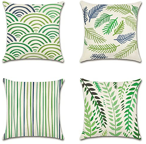 Artscope wasserdichte Kissenbezugen, 4 Stück Geometrisches Grün Kissenhülle Atmungsaktiv Kissen Fall für Outdoor Balkon Terrasse Patio Garten Bauernhaus Dekor 45 x 45cm