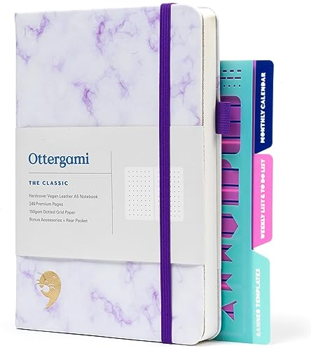 Ottergami - Bullet Journal Puntinato - Quaderno Puntinato A5 - Agenda, Taccuino, Diario- Notebook Dotted A5, Journal - Bullet Planner - Copertina Rigida - 150gsm Carta | Stencil, Portapenna